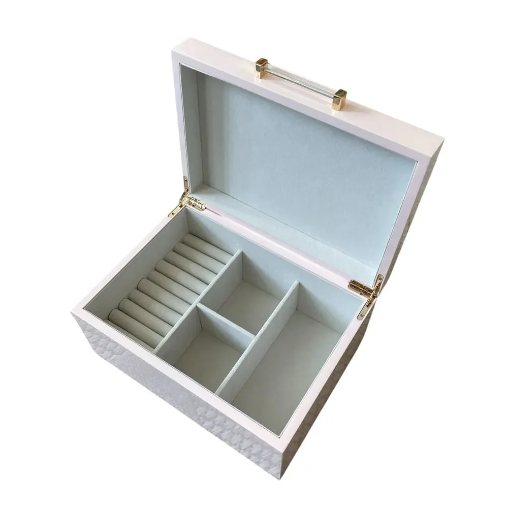 Pastel Pink Jewelry Box Organizer with Acrylic Handle 10.25